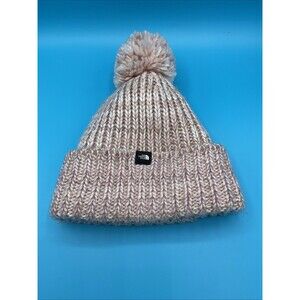 The North Face Lined Cozy Chunky Beanie Kids Pinkish Fleece Lined Pom Cap.NWOT